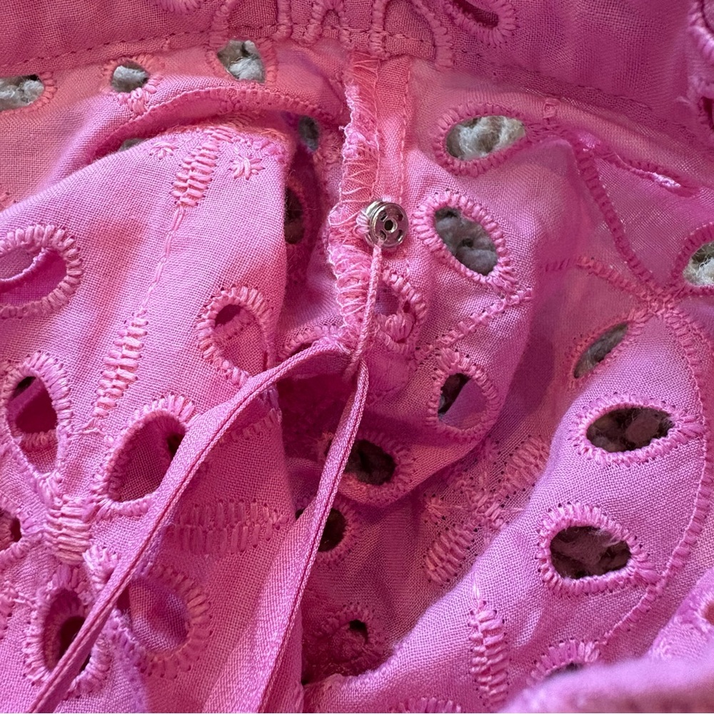J Crew Puff-Sleeve Popover Top in Eyelet Pink Size Medium - Picture 7 of 14